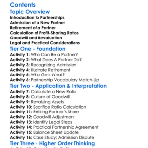 Admission And Retirement Of Partners Worksheet Activity Booklet