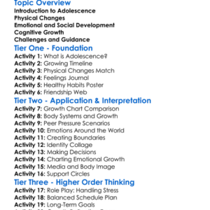 Adolescence And Growth Worksheet Activity Booklet