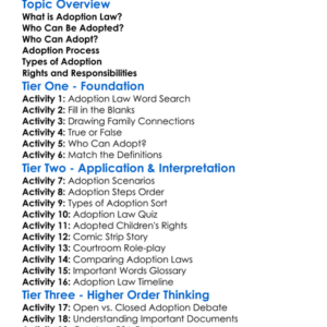 Adoption Law Worksheet Activity Booklet