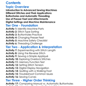 Advanced Sewing Machine Functions Worksheet Activity Booklet