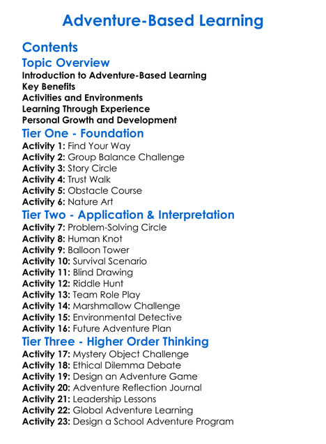 Adventure-Based Learning Worksheet Activity Booklet