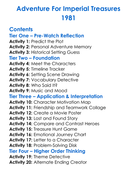 Adventure For Imperial Treasures 1981 Worksheet Activity Booklet