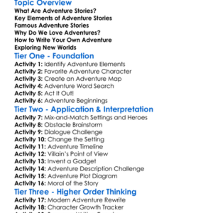 Adventure Stories Worksheet Activity Booklet