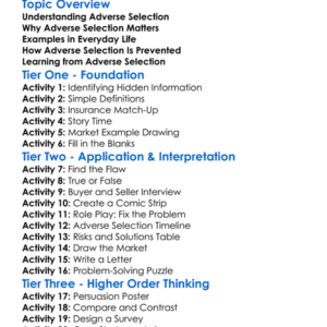 Adverse Selection Worksheet Activity Booklet