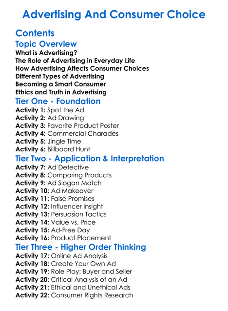 Advertising And Consumer Choice Worksheet Activity Booklet