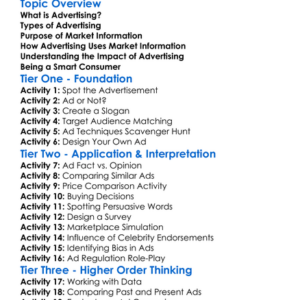 Advertising And Market Information Worksheet Activity Booklet