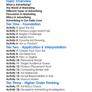 Advertising And Marketing Worksheet Activity Booklet