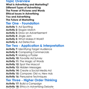 Advertising And Marketing Worksheet Activity Booklet