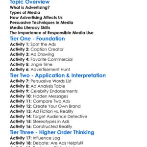 Advertising And Media Influence Worksheet Activity Booklet