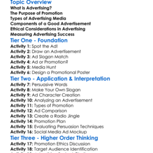 Advertising And Promotion Worksheet Activity Booklet