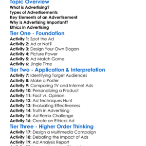 Advertising Basics Worksheet Activity Booklet