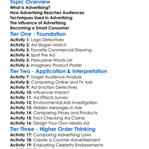 Advertising Influence Worksheet Activity Booklet