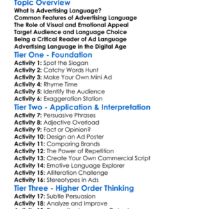 Advertising Language Worksheet Activity Booklet