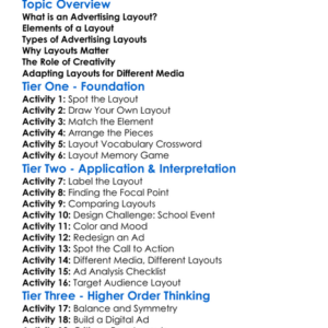 Advertising Layouts Worksheet Activity Booklet