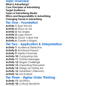 Advertising Principles Worksheet Activity Booklet