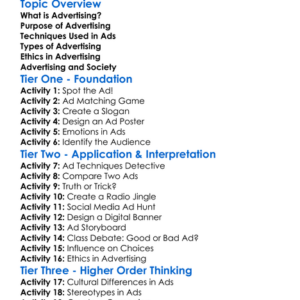 Advertising Principles Worksheet Activity Booklet