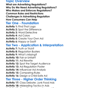 Advertising Regulations Worksheet Activity Booklet
