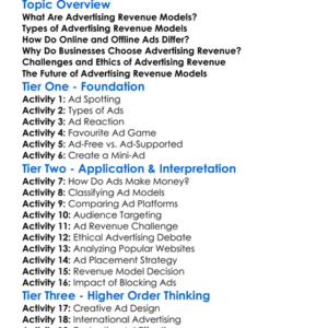 Advertising Revenue Models Worksheet Activity Booklet