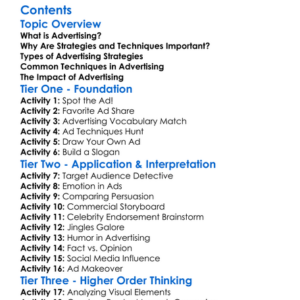 Advertising Strategies And Techniques Worksheet Activity Booklet