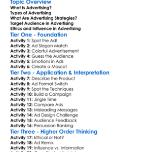 Advertising Strategies Worksheet Activity Booklet