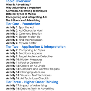 Advertising Techniques Worksheet Activity Booklet