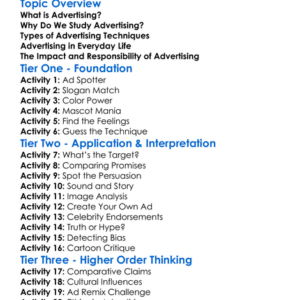 Advertising Techniques Worksheet Activity Booklet