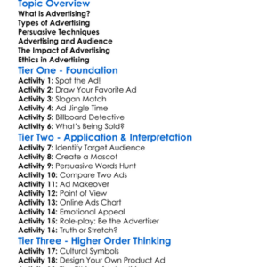 Advertising Worksheet Activity Booklet
