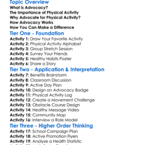Advocacy For Physical Activity Worksheet Activity Booklet