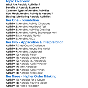 Aerobic Activities Worksheet Activity Booklet