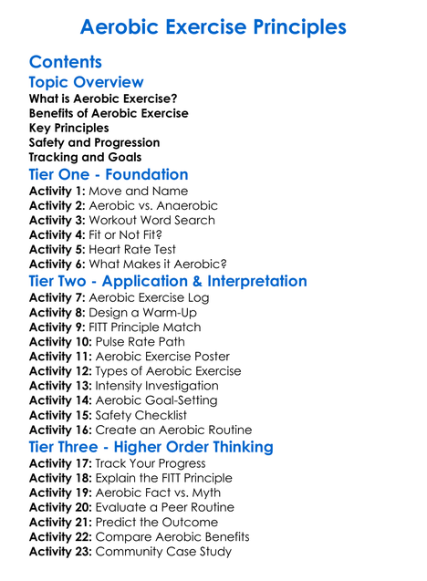 Aerobic Exercise Principles Worksheet Activity Booklet