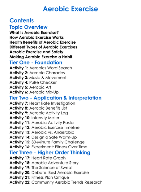 Aerobic Exercise Worksheet Activity Booklet