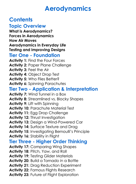 Aerodynamics Worksheet Activity Booklet