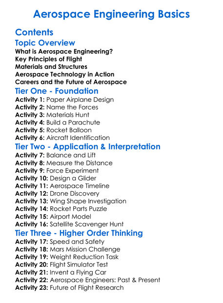 Aerospace Engineering Basics Worksheet Activity Booklet