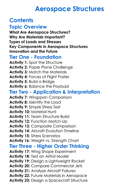 Aerospace Structures Worksheet Activity Booklet