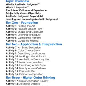 Aesthetic Judgment Worksheet Activity Booklet
