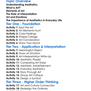 Aesthetics And Art Worksheet Activity Booklet