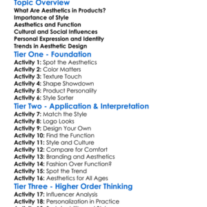 Aesthetics And Style In Products Worksheet Activity Booklet