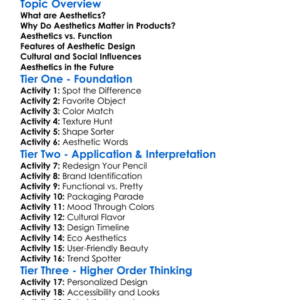 Aesthetics In Product Design Worksheet Activity Booklet