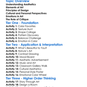 Aesthetics Of Art Worksheet Activity Booklet