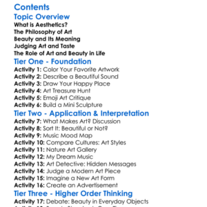 Aesthetics Philosophy Of Art And Beauty Worksheet Activity Booklet