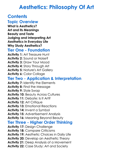 Aesthetics Philosophy Of Art Worksheet Activity Booklet