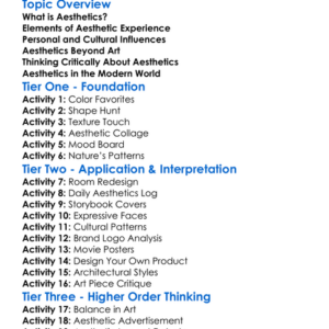 Aesthetics Worksheet Activity Booklet