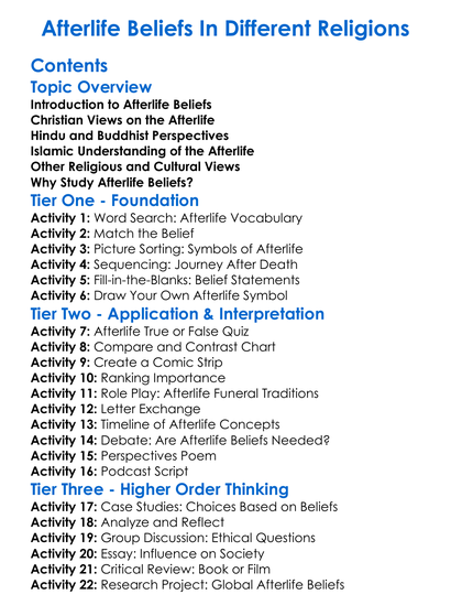 Afterlife Beliefs In Different Religions Worksheet Activity Booklet