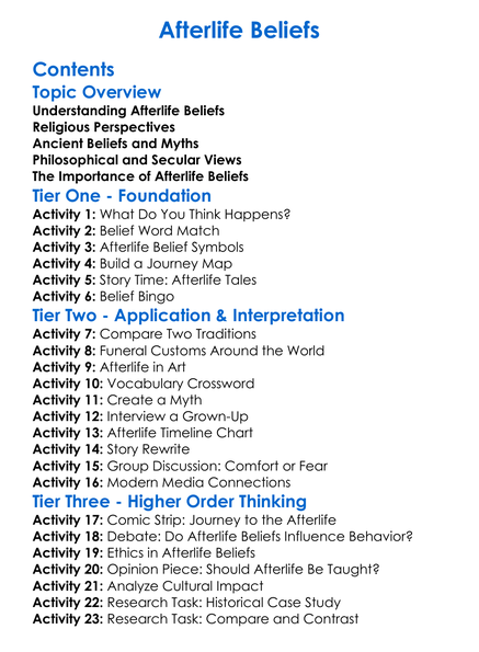 Afterlife Beliefs Worksheet Activity Booklet