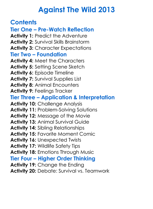 Against The Wild 2013 Worksheet Activity Booklet