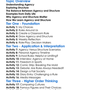 Agency And Structure Worksheet Activity Booklet