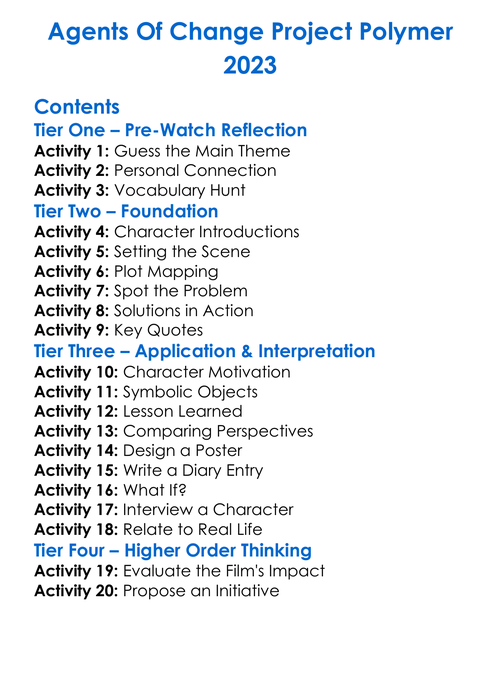 Agents Of Change Project Polymer 2023 Worksheet Activity Booklet