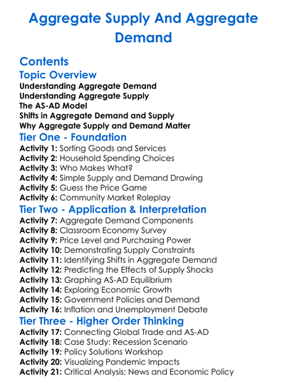 Aggregate Supply And Aggregate Demand Worksheet Activity Booklet