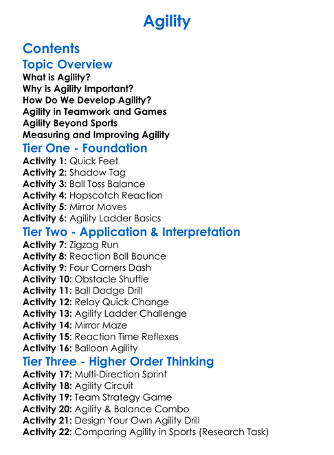 Agility Worksheet Activity Booklet