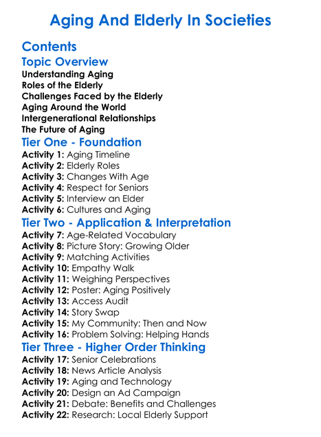 Aging And Elderly In Societies Worksheet Activity Booklet